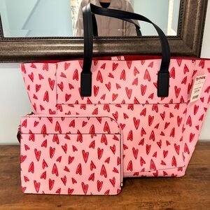 Pink Heart Pattern Tote Bag Set